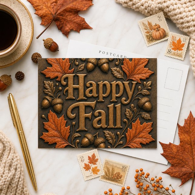 Carte Postale Joyeux Automne Rustique avec Feuilles d'Automne et (Créateur téléchargé)