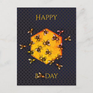 Carte Postale Joyeux B jour Miel abeilles orange jaune amusant a