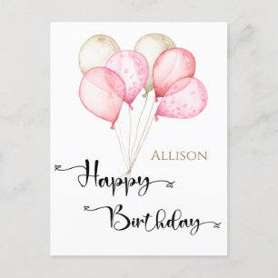 Carte Postale Joyeux Ballons d'aquarelle d'anniversaire