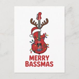 Carte Postale Joyeux Bassmas Basse Typographie Chapeau de Santa
