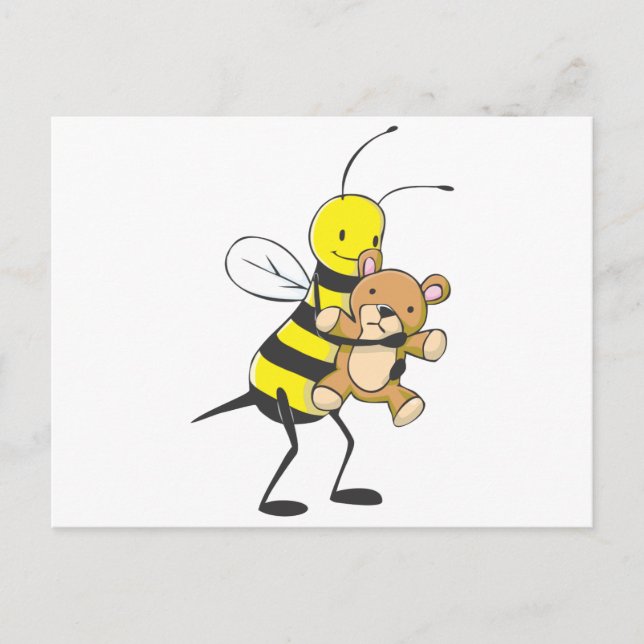 Carte Postale Joyeux Bee Jouer avec Teddy Bear (Devant)