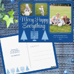 Carte Postale Joyeux Bleu Interconfessionnel Famille Enfants 3 V<br><div class="desc">Un collage photo carte postale de vacances modèle pour vous de personnaliser pour élégant pastel bleu et bleu foncé interconfessionnel Joyeux Bonheur Tout salutations de vacances fait une brise pour créer vos propres cartes postales Chrismukkah. L'avant de ces cartes postales chic bleu clair et bleu foncé présente des arbres de...</div>