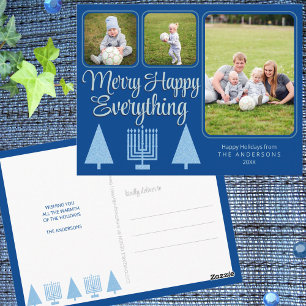 Carte Postale Joyeux Bleu Interconfessionnel Famille Enfants 3 V