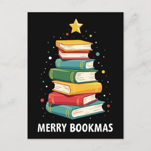 Carte Postale Joyeux Bookmas - Pile de livres festive pour les a