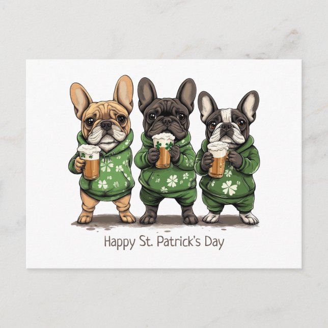 Carte Postale Joyeux Bulldogs français de la Saint-Patrick (Devant)