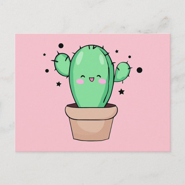Carte Postale Joyeux cactus bébé souriant dans le vase avec les  (Devant)