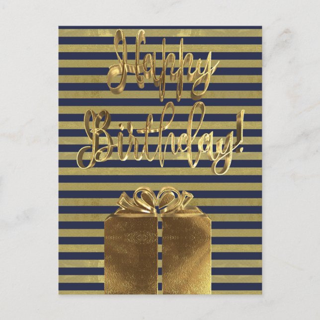Carte Postale Joyeux cadeau d'anniversaire Bleu Typographie or r (Devant)