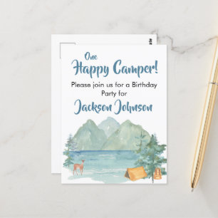 Carte Postale Joyeux Camper Rustic Mountains Aquarelle Anniversa