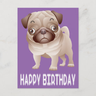 Carte Postale Joyeux Carlin d'anniversaire Chien Chien Chien Vio
