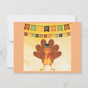 Carte Postale Joyeux cartoon dinde de Thanksgiving mignon