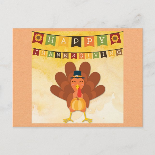Carte Postale Joyeux cartoon dinde de Thanksgiving mignon (Devant)