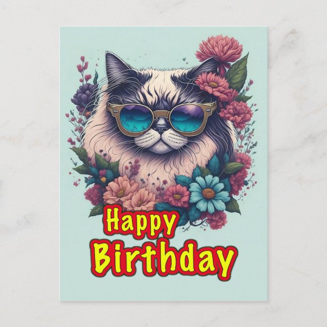 Carte Postale Joyeux Chat d'anniversaire (Devant)