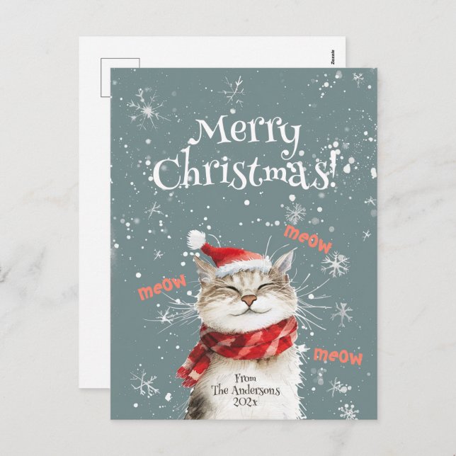 Carte postale Joyeux Chat Joyeux Noël (Devant / Derrière)