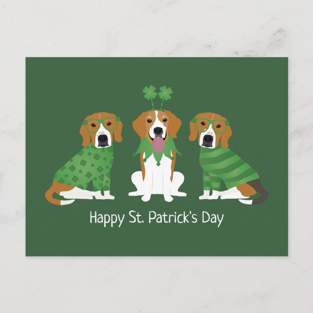 Carte Postale Joyeux chien Beagle Jour de la Saint Patrick (Devant)