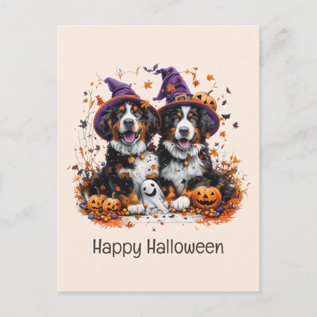 Carte Postale Joyeux chien bernois d'Halloween (Devant)