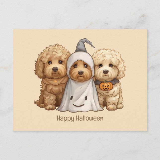 Carte Postale Joyeux chien d'Halloween Goldendoodle (Devant)