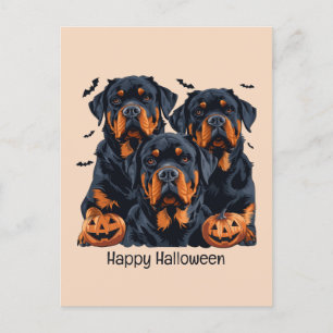 Carte Postale Joyeux chien Rottweiler Halloween Jack-o'-lantern