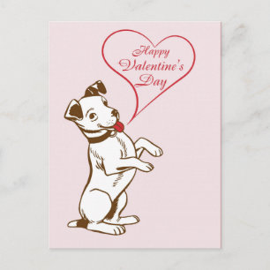 Carte Postale Joyeux Chien Vintage Valentines Jour Rose