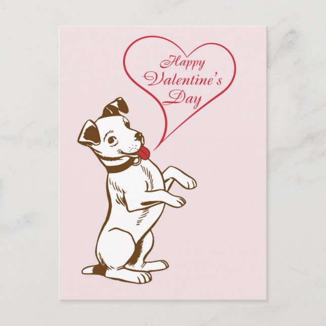 Carte Postale Joyeux Chien Vintage Valentines Jour Rose (Devant)