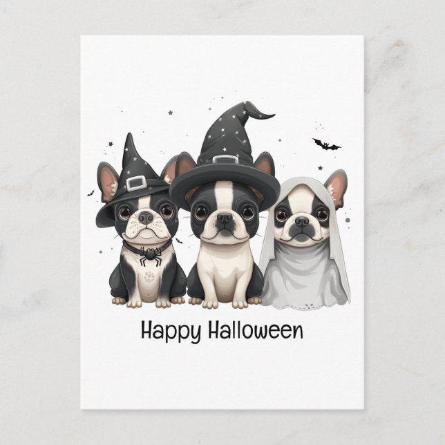 Carte Postale Joyeux Chiens de Boston Terrier Halloween (Devant)