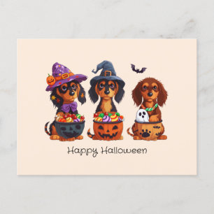 Carte Postale Joyeux Chiens de Dachshund Halloween