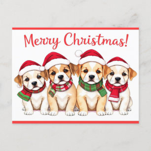 Carte Postale Joyeux Chiens de Noël avec frontière rouge