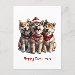 Carte Postale Joyeux Chiens de Noël Shiba Inu