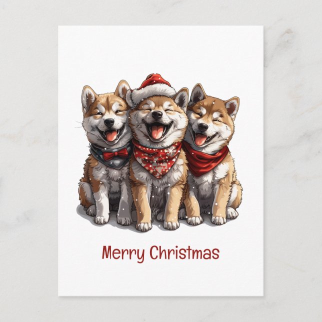 Carte Postale Joyeux Chiens de Noël Shiba Inu (Devant)