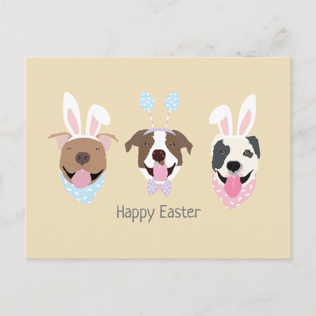 Carte Postale Joyeux Chiens de Pâques American Pit Bull Terrier (Devant)