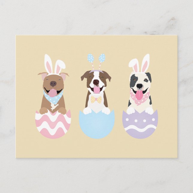 Carte Postale Joyeux Chiens de Pâques American Pit Bull Terrier (Devant)