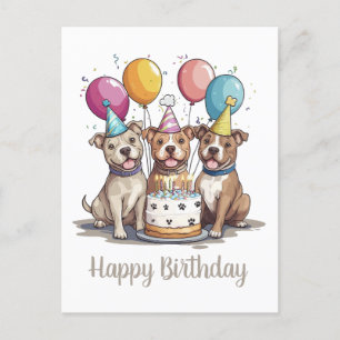 Carte Postale Joyeux Chiens de Terrier américain Pit Bull Birthd