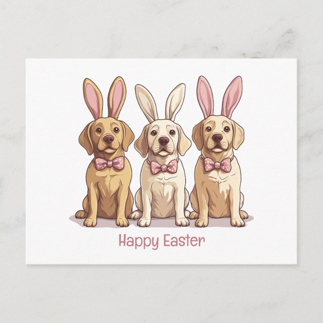 Carte Postale Joyeux Chiens de trieur du Labrador jaune de Pâque (Devant)