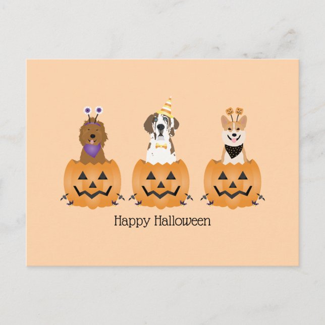 Carte Postale Joyeux Chiens D'Halloween En Citrouille (Devant)