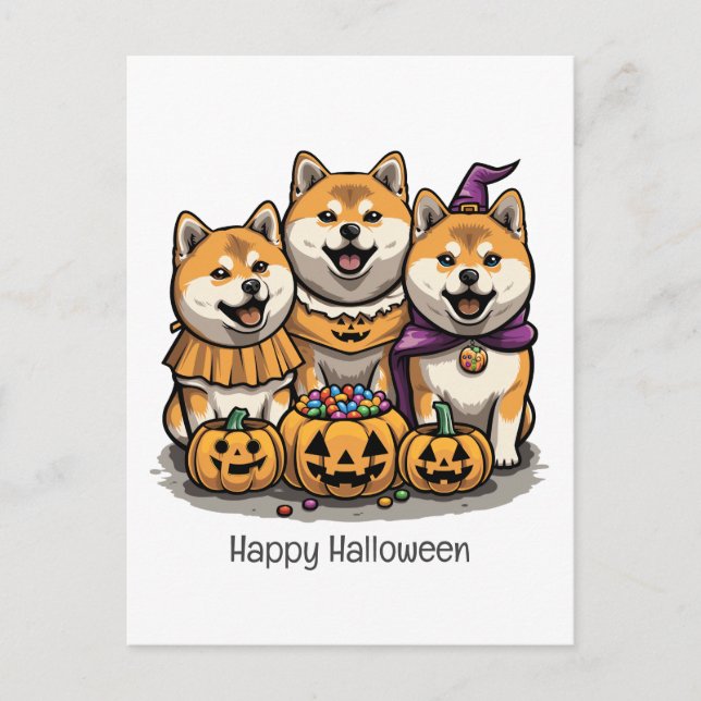 Carte Postale Joyeux Chiens d'Halloween Shiba Inu (Devant)