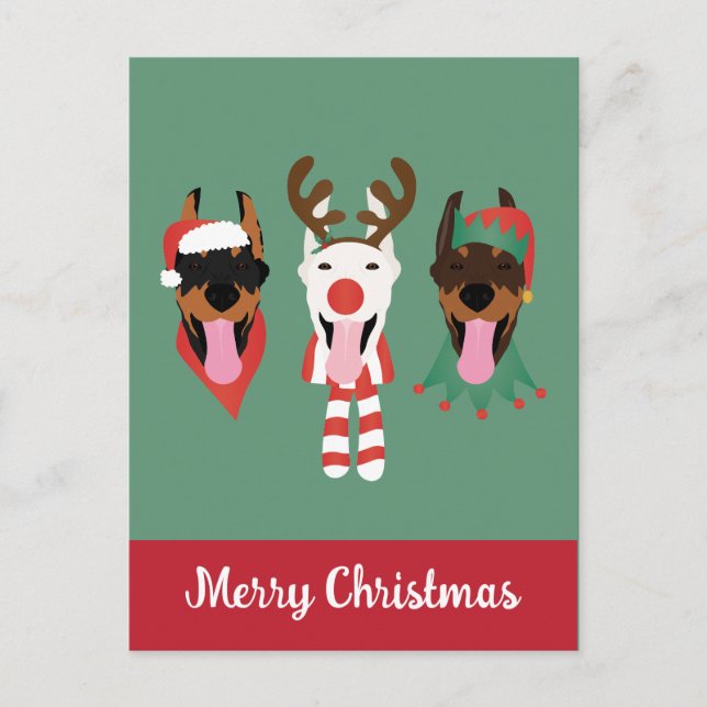 Carte Postale Joyeux Chiens Dobermann de Noël (Devant)