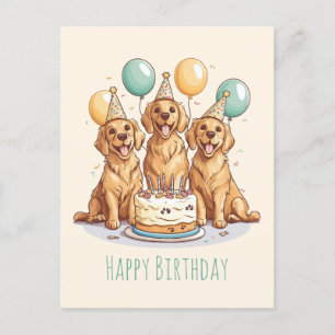 Carte Postale Joyeux Chiens d'or d'excursion d'anniversaire
