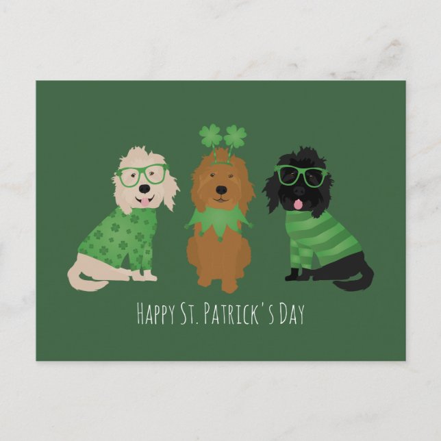 Carte Postale Joyeux Chiens Goldendoodle Jour de la Saint Patric (Devant)