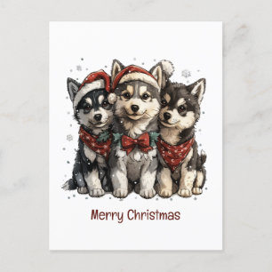 Carte Postale Joyeux Chiens Husky Noël