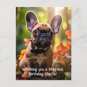 Carte Postale Joyeux chiot français anniversaire dans une jungle