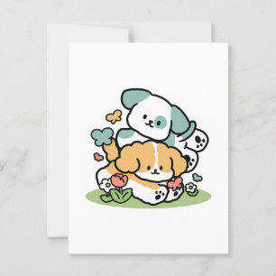 Carte Postale Joyeux Chiots Arrivés En Mai - Kawaii Dog Art