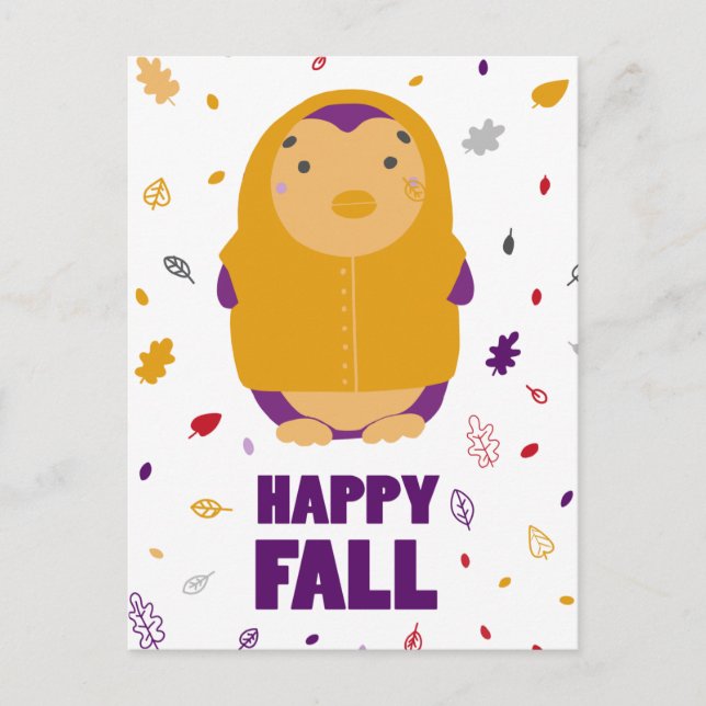 Carte Postale Joyeux Chute Pingouin Violet (Devant)