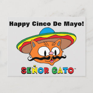 Carte Postale Joyeux Cinco De Mayo Coloré Mignon Señor Gato