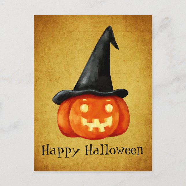 Carte Postale Joyeux Citrouille de sorcière Halloween (Devant)