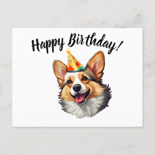 Carte Postale Joyeux cône d'anniversaire Corgi