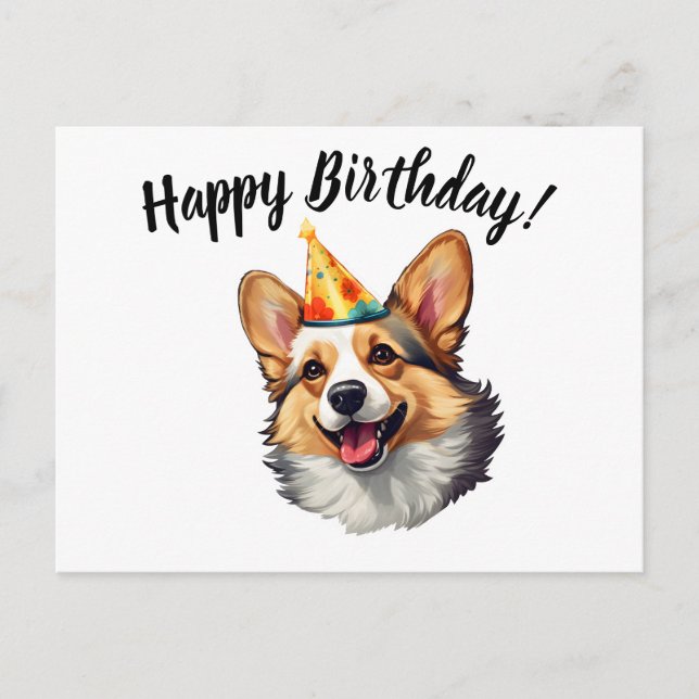 Carte Postale Joyeux cône d'anniversaire Corgi (Devant)