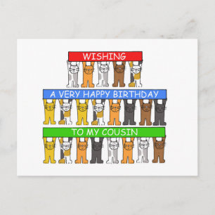 Carte Postale Joyeux Cousin Cartoon Cats d'anniversaire