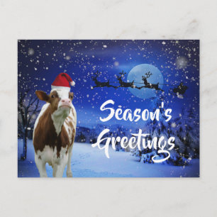 Carte Postale Joyeux Cowristmas Père Noël Vacances Vache