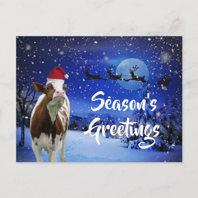 Carte Postale Joyeux Cowristmas Père Noël Vacances Vache (Devant)