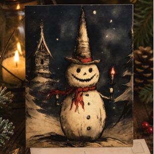 Carte Postale Joyeux Creepmas Épouvantail Bonhomme de Neige Goth
