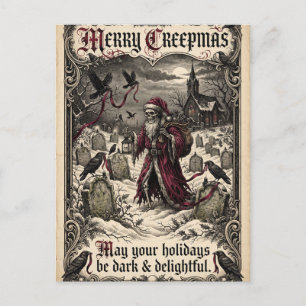 Carte Postale "Joyeux Creepmas" Gothique Père Noël squelette